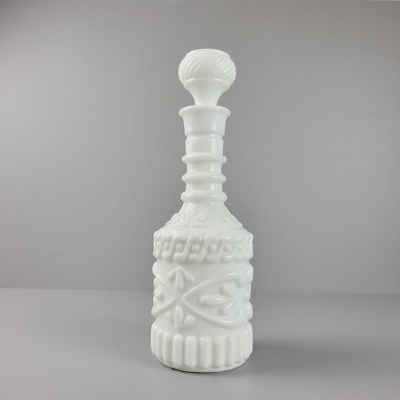 Vintage Jim Beam Milk Glass Liquor Bottle Carafe & Stopper Embossed c.1960s MCM